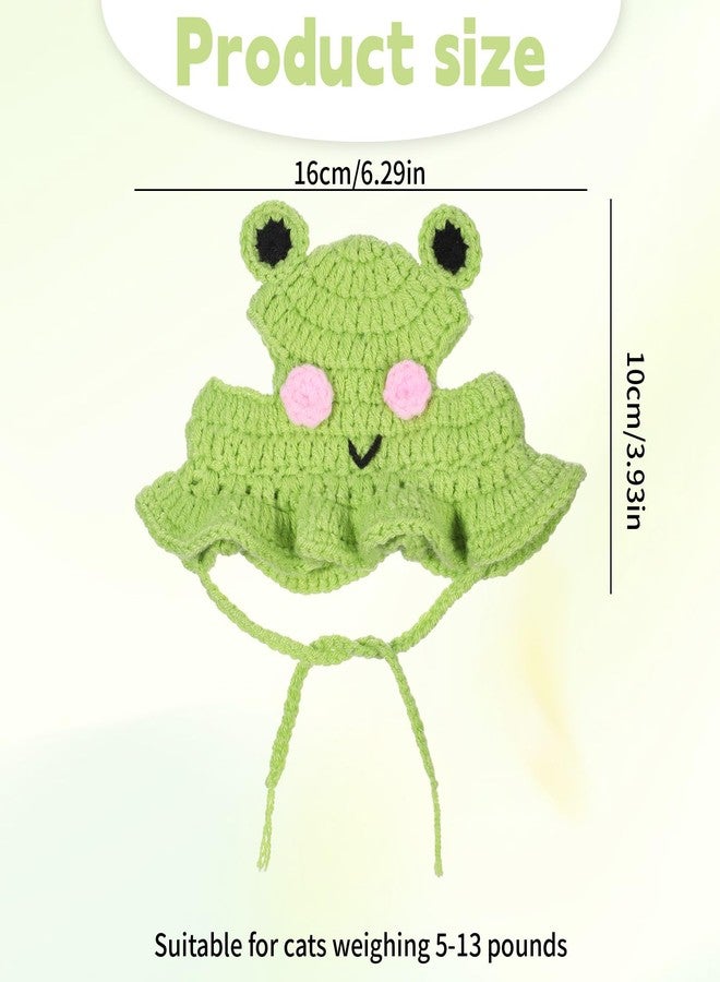 Zelphvt 1 PCS Cat Hat Cute Frog Shape Pet Cap Frog & Flower Cats Hat Cotton & Soft Cute Knitted Cats Hats Cutes Knitted Cat Costume for Small Pets (Green, M) - Image 2